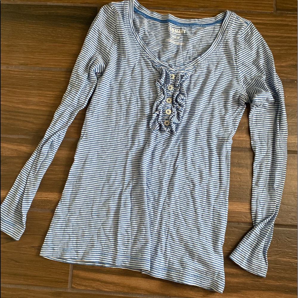 Old Navy Striped Ruffle Henley - Picture 1 of 5